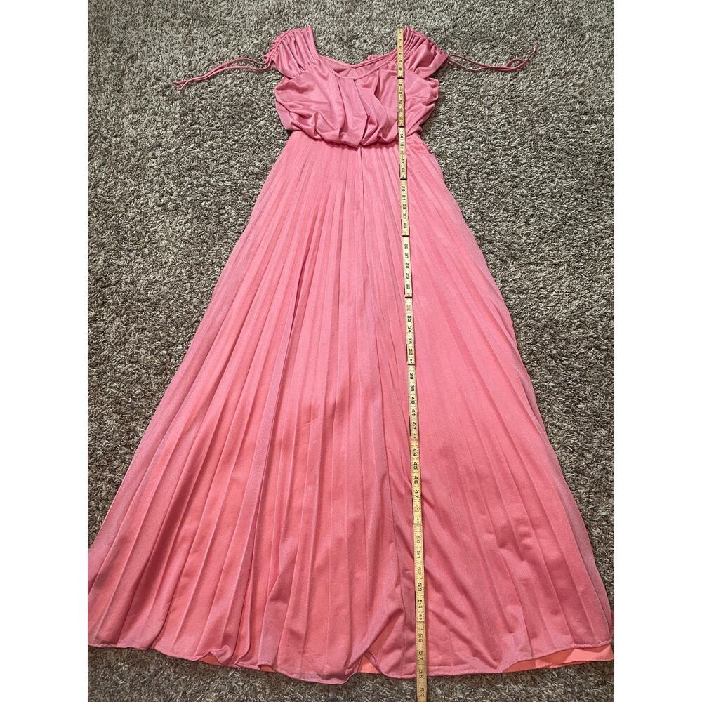Vintage Formal Dress Size Small Pink Accordion Pleated Maxi Prom Bridesmaid 80s - Picture 14 of 16